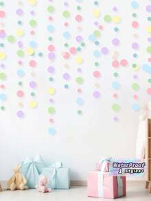 1PC Colorful Polka Dot Paper Christmas Garland Circle Glitter Hanging Decoration With Ribbon For Birthday Classroom Halloween Car Decor Party Supplies - Macaron Colors - View 1