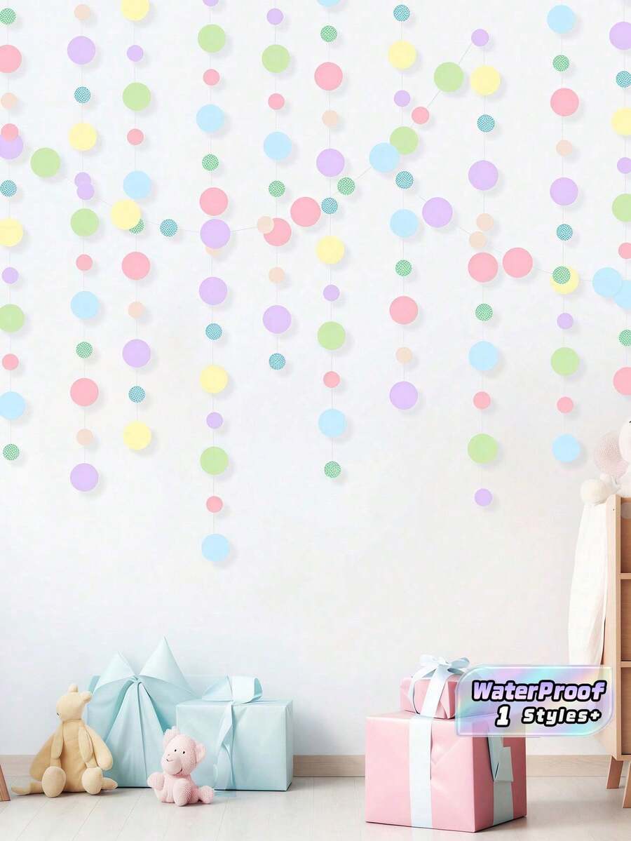 1PC Colorful Polka Dot Paper Christmas Garland Circle Glitter Hanging Decoration With Ribbon For Birthday Classroom Halloween Car Decor Party Supplies - Macaron Colors - View 1