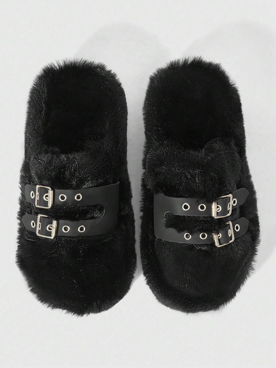 ROMWE Goth Fashion Versatile Jacket, High-End Thick-Bottomed Star Chain Plush Slippers, Suitable For Autumn, New Year, Valentine's Day, Spring And Christmas And - -A0582 black - View 1