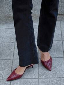 Nöista Burgundy Woven  Slingback Flat With A Pointed Toe And A Minimalist Elastic Strap For Refined Everyday Elegance. - Burgundy - View 1