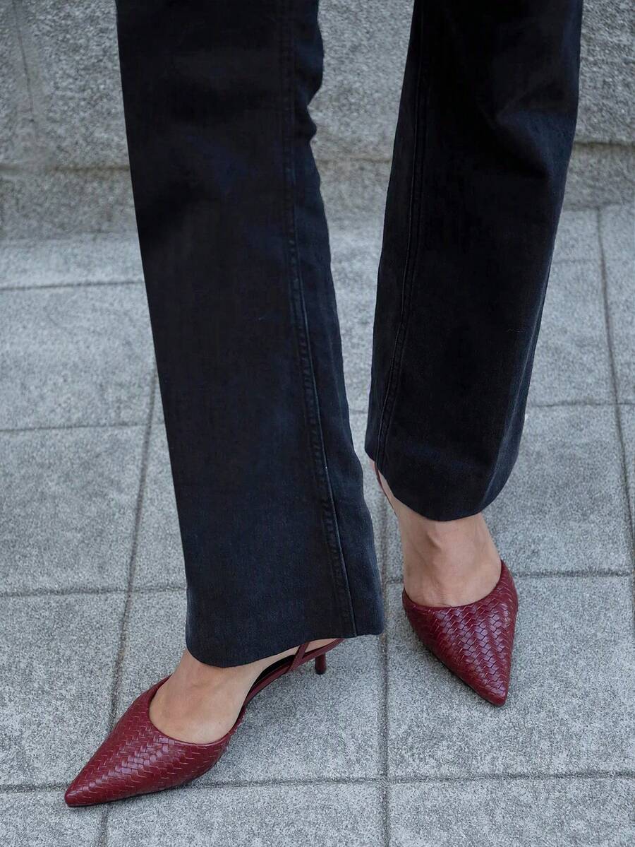 Nöista Burgundy Woven Slingback Flat With A Pointed Toe And A Minimalist Elastic Strap For Refined Everyday Elegance. - Burgundy - View 1