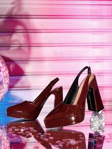 CUCCOO LuxiPop High-Heeled Thick-Soled Platform Fashionable And Simple Banquet Shoes - Burgundy - View 2
