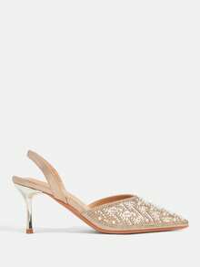 CUCCOO TILAWA Coffee Gradient Pearl Rhinestone Back Stiletto Shoes - Light gold - View 3