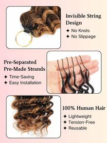 Boho Braids Miracle Knots 100% Remy 人髮鉤編髮 100% Remy 深波浪羽毛線鉤編髮 髮廊級絲滑無縫隱形挑染鋼琴色 P4/30# 羽毛鉤編人髮編髮 女款微預環深波浪接髮 - S4/30 - 查看 4