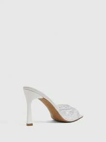 CUCCOO SZL Women's Pointed Toe High Heel Shoes, Rhinestone Decor Mesh Material, Fashion Comfortable For Daily, Party, Banquet, Slip-On Backless Sandals - Sardine, white - View 10