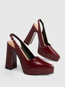 CUCCOO LuxiPop High-Heeled Thick-Soled Platform Fashionable And Simple Banquet Shoes - Burgundy - View 4
