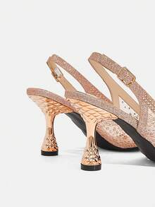 CUCCOO TILAWA Champagne Matte Mesh Sparkling Elegant Sexy Pointed Women's High Heels - Back Buckle Strap Exquisite And Stylish Design, Using Design Stiletto Women Fall Shoes - Champagne - View 8