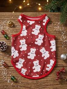PETSIN 1pc Cute Christmas Bear Print Pet Vest In Bright Red - Multicolor - View 2