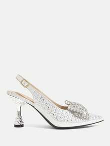 CUCCOO TILAWA Bow Rhinestone Elegant Sexy Pointed Women's High Heels - Exquisite And Stylish Design, With Lace-Up Buckle Design Stiletto Women Fall Shoes - Silver - View 4