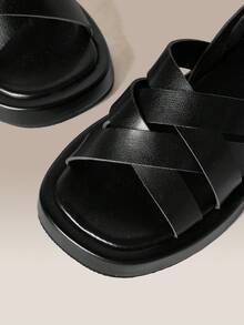 HighSole Crossed sandaler med öppen tå, tjock sula, hälögla, spänne och rem, minimalistiska mångsidiga casualsandaler - Svart - Visa 5