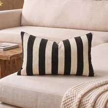 Cirelle 1pc/2pcs All-Season Wide Vertical Striped Textured Square Throw Pillow Covers, Neutral Tone Cushion Cases, Modern Rustic Farmhouse Boho Decorative Pillow Covers For Living Room Sofas, Bedrooms, Bay Windows And Homestays, Pillow Insert Not Included - Black - View 19
