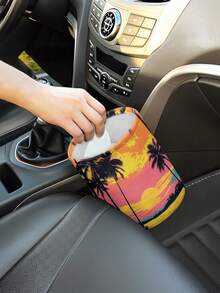 1PC Compact Durable Hanging Adjustable Strap Hawaiian Sunset Palm Tree Print Car Trash Can Storage Bag For Car Seat Back Rear Road Trip Summer Vacation Interior Decor Auto Accessories - Multicolor - View 4
