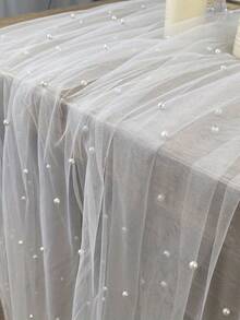 1pc Pearl Table Runner - Transparent Chiffon Fabric, Pearl Chiffon Decorated Table Runner Pearl Mesh Cake Dessert Table Tablecloth Solid Color Beautiful Background Cloth, Suitable For Wedding, Bridal Shower - Multicolor - View 13