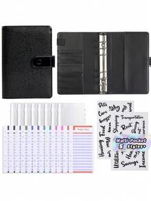 1SET A6 Pebble Grain PU Leather 6 Ring Binder Budget Planner With Pen Loop Card Slots Durable Compact Portable Financial Organizer For Office School Home Accounting Money Tracking Must Have Gift - Pebble pattern - View 1