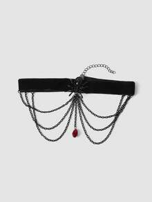 MortiRose Spider Choker Necklace With Red Crystal Drop Layered Chain Velvet Collar Y2K Punk Jewelry - Black - View 3