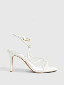 CUCCOO SZL Champagne Gold Rhinestone Stiletto Sandals Women, Open-Toed Back Strap Banquet Style High-Heeled Sandals - White - View 3