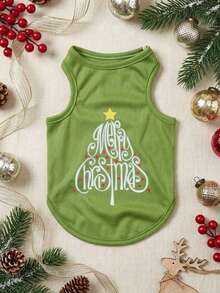 PETSIN 1pc Green Christmas Tree Print Pet Vest For Holiday - Multicolor - View 2
