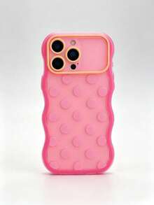 1PC Peach Pink Wavy Macaron Polka Dot Phone Case Compatible With IPhone 18/18 Pro/18 Pro Max Frosted Semi Transparent Matte Finish Shockproof Cover For Women Girls - Multicolor - View 10