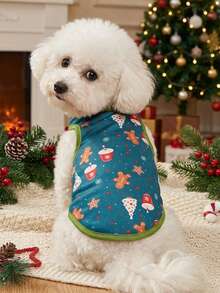 PETSIN 1pc Pet Christmas Pattern Breathable Lightweight Vest, For Cats & Dogs - Multicolor - View 2