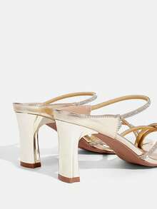 CUCCOO TILAWA Ladies Fashion Square Toe Rhinestone Decorative Elegant High Heel Sandals, Gold, Spring/Summer Shoes - Gold - View 7