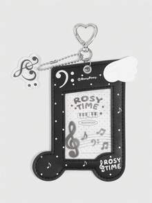 ROMWE Y2K Music Sweet And Cool Style Black Note Shape Card Bag, Star Chasing Small Card Storage, Wing Pendant Creative Modeling Idol Card Protective Cover - Black - View 2