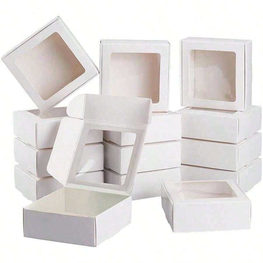 24pcs White Paper Boxes With Clear Window Gift Packaging Boxes, Suitable For Baking Cookies, Cakes, Candies, Weddings, Parties, Mother'S Day Holiday Gifts - White - View 1