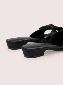 CUCCOO DOLLMOD Black Ribbon Bow Low Heel Shoes - Square Toe Slippers For Parties, Weddings Or Bridal Dress-Up Occasions - Black - View 8