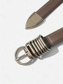 Ontre Women Fashionable Brown Metal Buckle Belts - Khaki - View 4