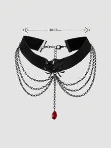 MortiRose Spider Choker Necklace With Red Crystal Drop Layered Chain Velvet Collar Y2K Punk Jewelry - Black - View 5