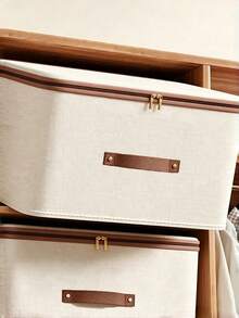 Fabric Storage Bin Foldable Cloth Box With Lid For Clothes Toys & Home Organization Cotton Linen Organizer For Bedroom - rice - View 5