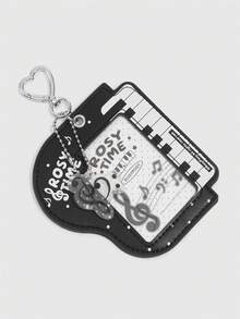 ROMWE Y2K Music Girl Style Black Piano Card Bag, Storage Star Chasing Card, Black And White Keys, Note Printing, Note Pendant, Idol Card Protective Case. - Black - View 3
