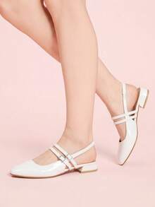 CUCCOO DOLLMOD Women's Shoes White Glossy Texture Back Lift Mary Jane Flats - White - View 3