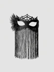 MortiRose Women's , Halloween Gothic Spider Web Fringe Mask With Ribbon Tie, Carnival Party Cosplay Eye Mask, Halloween, Halloween Accessories/Gothic/Dark/Black - Black - View 6