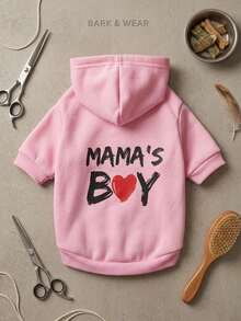 PETSIN 1件 MAMA's BOY 紅色愛心字母圖案印花寵物連帽衫 粉色柔軟舒適保暖寵物衣 - 彩色 - 查看 2
