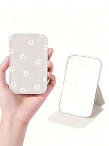 Daisy Pattern Fashionable Portable Makeup Mirror, Folding Mirror, Suitable For Touch-Ups Anytime; Ideal For Home, Dormitory, And Office; Folding Mini Design, Easy To Carry; Suitable As Birthday Gift For Women, Girls, Best Friends, And Colleagues - Multicolor - View 5