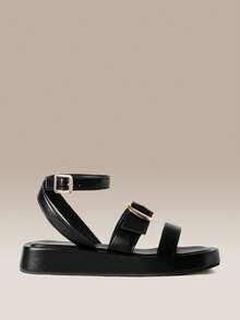 HighSole Fashion Buckle Double Band Platform Sandals Roman Sandals Leisure Travel Beach Vacation - Black - View 2