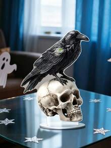 1Pc 15.5cm Resin Halloween Desktop Decor With Ghost Skeleton Reading Book Swing Pattern In Brown Orange For Home Office Party Autumn Seasonal Ornament Trending. - C - View 2