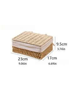 Handwoven Desktop Storage Basket With Liner Boho Home Decor Fall Autumn Organizer For Office Supplies Counter Toys Cosmetics Natural Grass Rope Rustic Farmhouse Style - coffee color - View 6