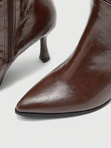 CUCCOO BIZCHIC Ladies' Shiny Double Buckle Straight Leg High Boots With Pointed Toes And Adjustable Drawstring, Maillard Retro Autumn And Winter Fashion Boots - Reddish-brown stiletto - View 9