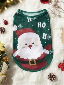 PETSIN 1pc Pet Christmas Santa Claus "Ho Ho Ho" Cute Graphic Print Green Dog Vest - Multicolor - View 4