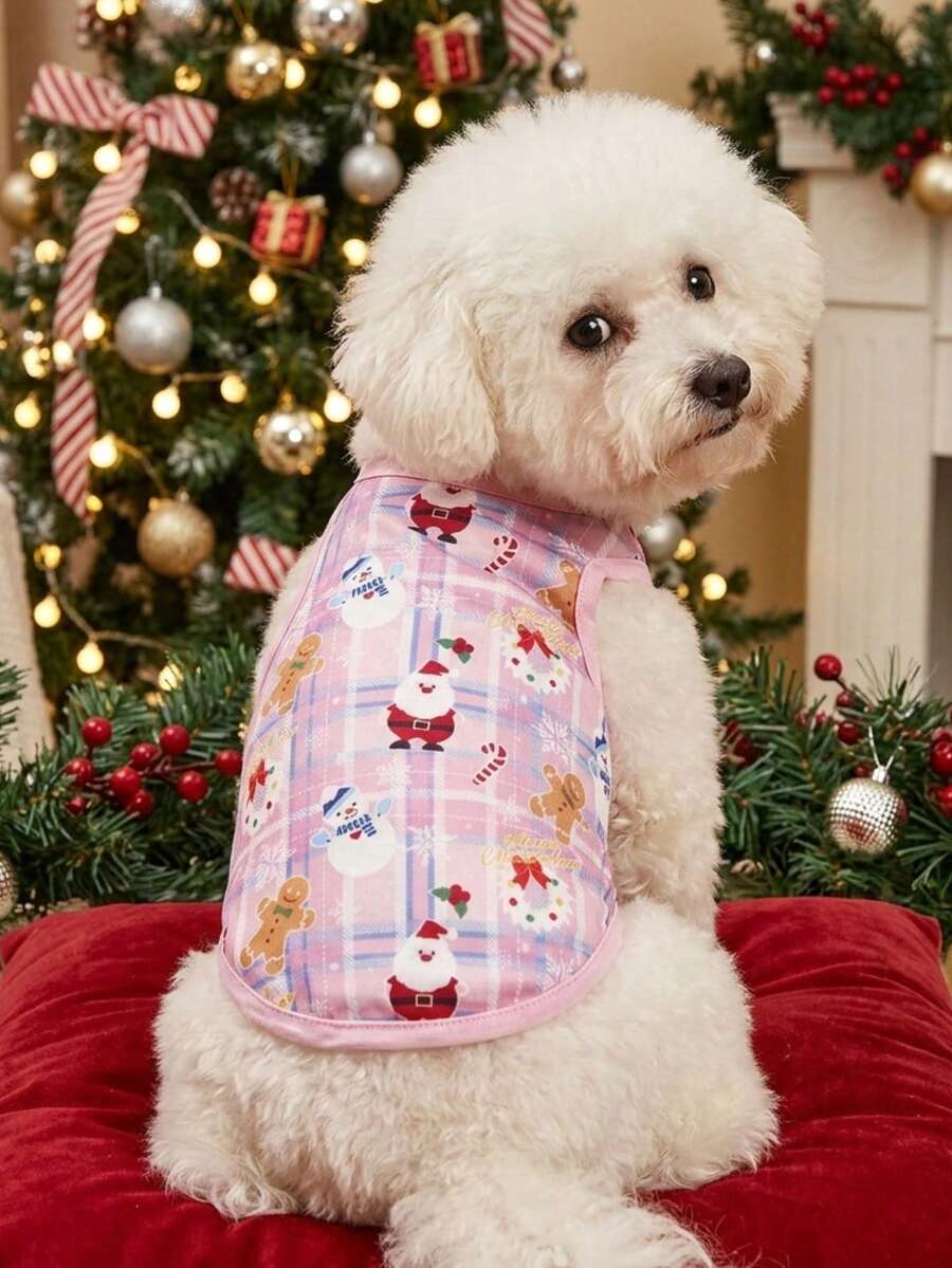 PETSIN 1pc Santa Claus & Snowflake Pet Pink Vest, Christmas - Multicolor - View 1
