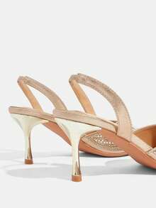 CUCCOO TILAWA Coffee Gradient Pearl Rhinestone Back Stiletto Shoes - Light gold - View 11