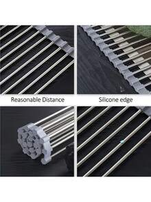 Roll Up Dish Drying Rack Over The Sink, Stainless Steel Foldable Rollable Multipurpose Dish Drainer, Space Saving Rust Resistant Heavy Duty Non-Slip, Easy To Clean, For Small Kitchen, Apartment, RV, Kitchen Essentials, Home Storage - Multicolor - View 6