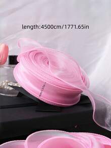 Ruy băng voan lưới chiffon màu hồng dùng gói quà, bó hoa cưới, đồ thủ công DIY, trang trí nhà cửa, phụ kiện tiệc và đóng gói sang trọng - Màu hồng - Xem 3