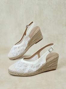 Styleloop Giày cao gót nữ quai chéo dây chun, dây thừng rơm, kiểu sandal - trắng - Xem 2