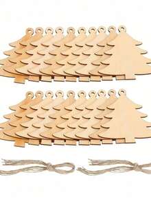 Christmas Wooden Hanging Ornaments 10/20/30PCS, Rustic Carved Wood DIY Decor For Tree Home Holiday Party, Handmade Style Xmas Gift Accessories, Random Assortment Sent For Festive Winter Celebration - multicolor - View 2