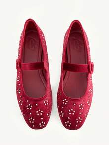 CUCCOO CHICEST Autumn And Winter Round Buckle Square Toe Flat Bottom Burgundy Mary Jane Wedding Shoes Banquet Commuter Shoes - Burgundy - View 1