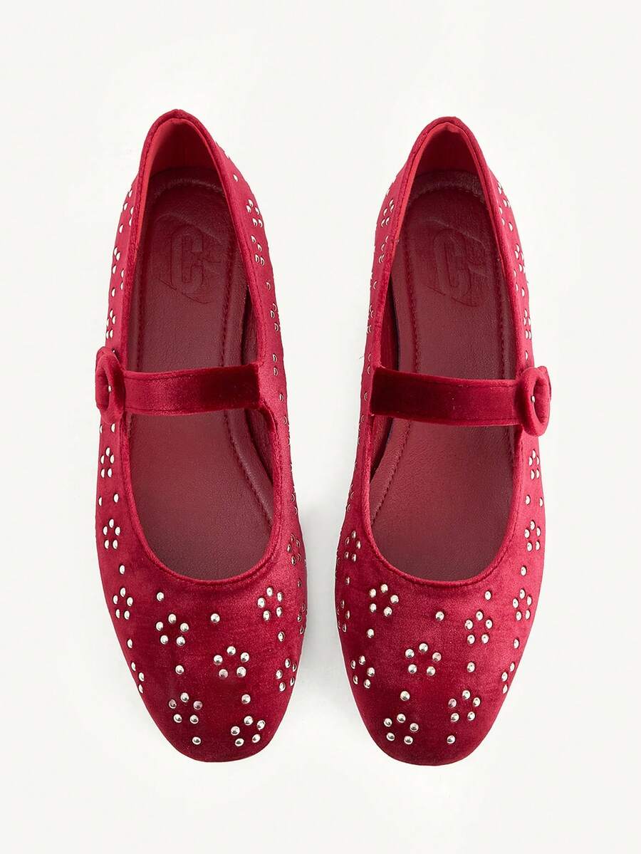 CUCCOO CHICEST Autumn And Winter Round Buckle Square Toe Flat Bottom Burgundy Mary Jane Wedding Shoes Banquet Commuter Shoes - Burgundy - View 1