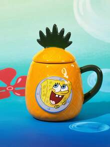 SpongeBob SquarePants | SHEIN 1個 12.68oz/375ml 鳳梨造型陶瓷馬克杯，耐冷耐熱，適用微波爐與洗碗機，適合盛裝水、牛奶、果汁、咖啡、海綿 - 黃橙 - 查看 2