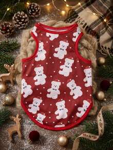 PETSIN 1pc Cute Christmas Bear Print Pet Vest In Bright Red - Multicolor - View 4